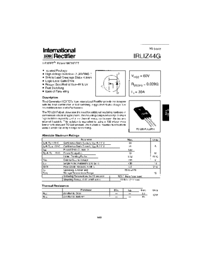 International Rectifier irliz44g  . Electronic Components Datasheets Active components Transistors International Rectifier irliz44g.pdf