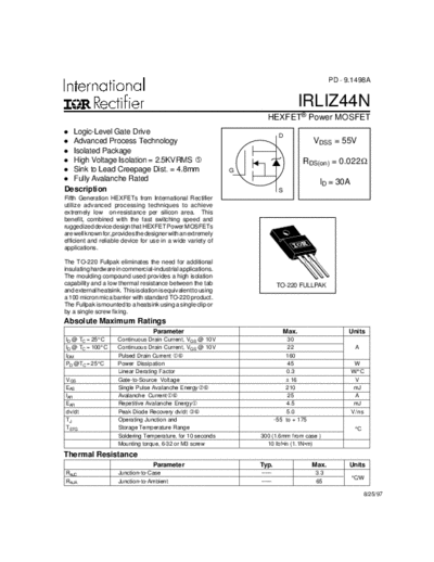 International Rectifier irliz44n  . Electronic Components Datasheets Active components Transistors International Rectifier irliz44n.pdf