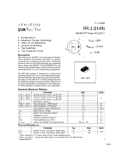 International Rectifier irll014n  . Electronic Components Datasheets Active components Transistors International Rectifier irll014n.pdf