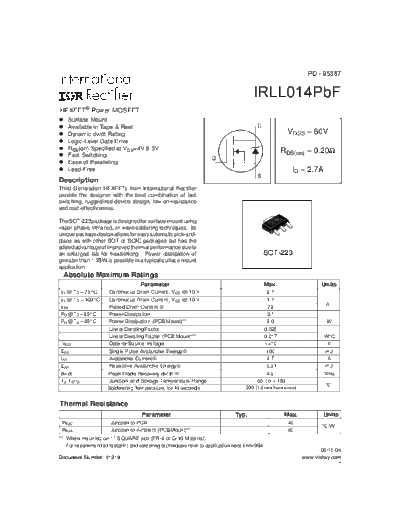 International Rectifier irll014pbf  . Electronic Components Datasheets Active components Transistors International Rectifier irll014pbf.pdf