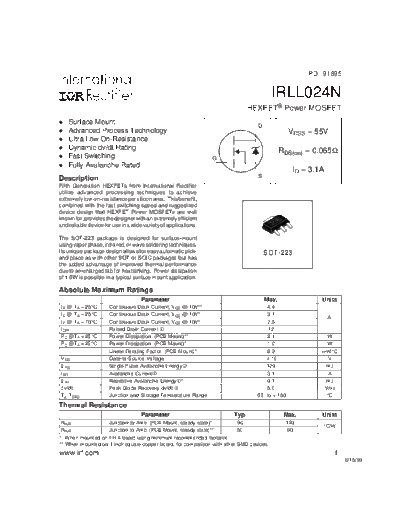 International Rectifier irll024n  . Electronic Components Datasheets Active components Transistors International Rectifier irll024n.pdf