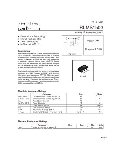 International Rectifier irlms1503  . Electronic Components Datasheets Active components Transistors International Rectifier irlms1503.pdf