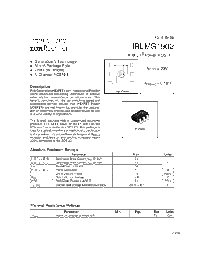 International Rectifier irlms1902  . Electronic Components Datasheets Active components Transistors International Rectifier irlms1902.pdf