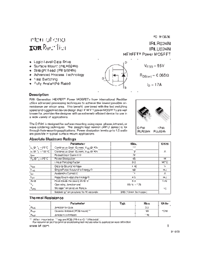 International Rectifier irlr024n  . Electronic Components Datasheets Active components Transistors International Rectifier irlr024n.pdf