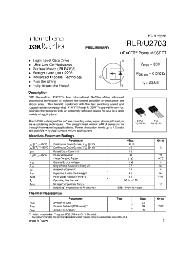 International Rectifier irlr2703  . Electronic Components Datasheets Active components Transistors International Rectifier irlr2703.pdf