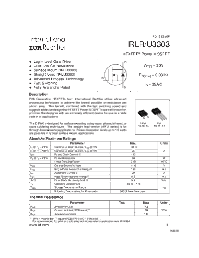 International Rectifier irlr3303  . Electronic Components Datasheets Active components Transistors International Rectifier irlr3303.pdf