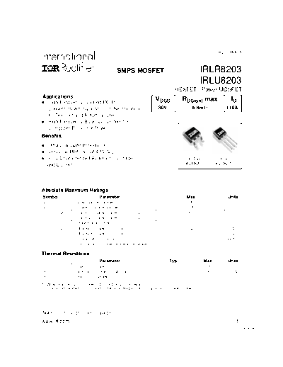 International Rectifier irlr8203  . Electronic Components Datasheets Active components Transistors International Rectifier irlr8203.pdf