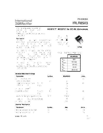 International Rectifier irlr8503  . Electronic Components Datasheets Active components Transistors International Rectifier irlr8503.pdf