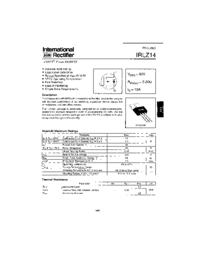 International Rectifier irlz14  . Electronic Components Datasheets Active components Transistors International Rectifier irlz14.pdf