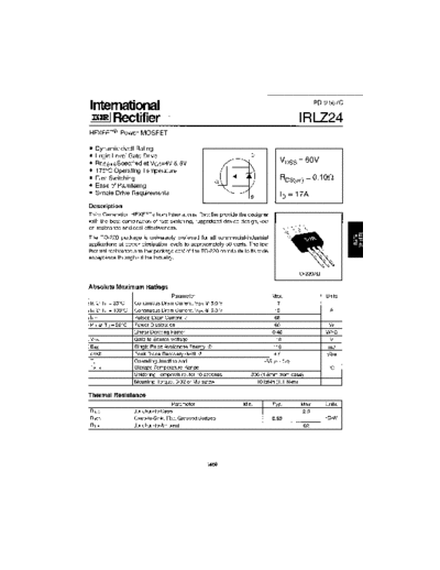 International Rectifier irlz24  . Electronic Components Datasheets Active components Transistors International Rectifier irlz24.pdf