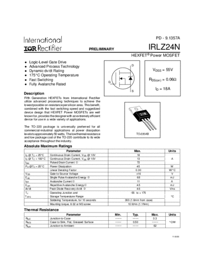 International Rectifier irlz24n  . Electronic Components Datasheets Active components Transistors International Rectifier irlz24n.pdf