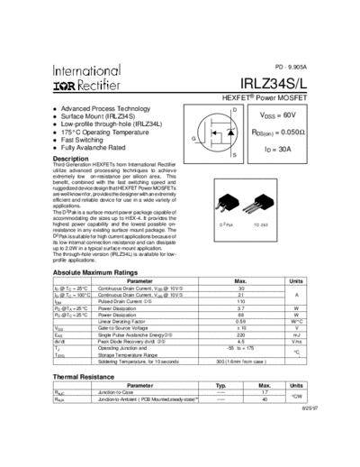 International Rectifier irlz34s  . Electronic Components Datasheets Active components Transistors International Rectifier irlz34s.pdf