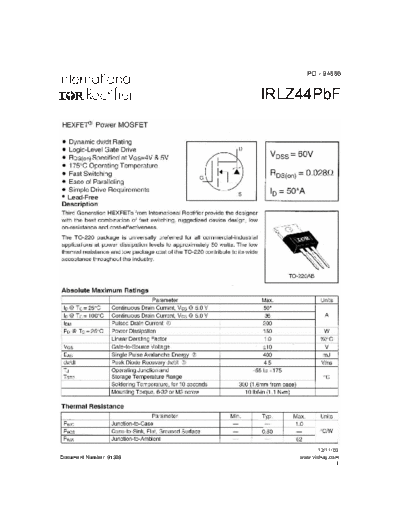 International Rectifier irlz44  . Electronic Components Datasheets Active components Transistors International Rectifier irlz44.pdf