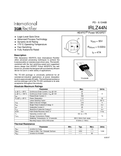International Rectifier irlz44n  . Electronic Components Datasheets Active components Transistors International Rectifier irlz44n.pdf