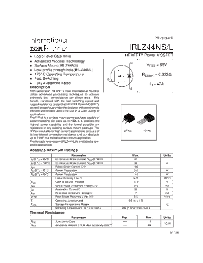 International Rectifier irlz44ns  . Electronic Components Datasheets Active components Transistors International Rectifier irlz44ns.pdf