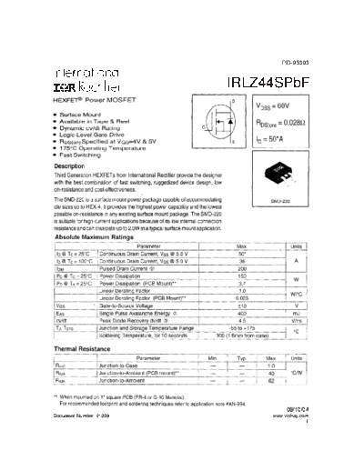 International Rectifier irlz44spbf  . Electronic Components Datasheets Active components Transistors International Rectifier irlz44spbf.pdf