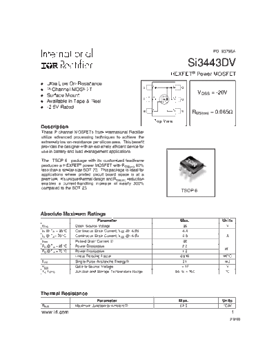 International Rectifier si3443dv  . Electronic Components Datasheets Active components Transistors International Rectifier si3443dv.pdf