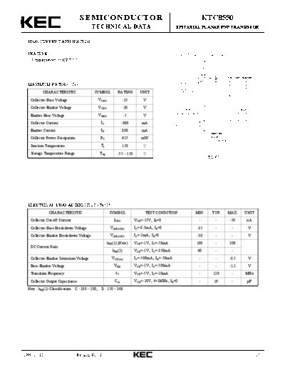 KEC ktc8550  . Electronic Components Datasheets Active components Transistors KEC ktc8550.pdf