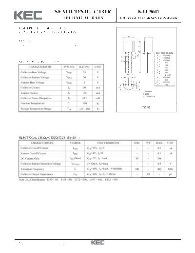 KEC ktc9011  . Electronic Components Datasheets Active components Transistors KEC ktc9011.pdf