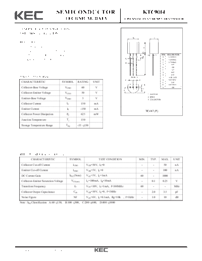 KEC ktc9014  . Electronic Components Datasheets Active components Transistors KEC ktc9014.pdf