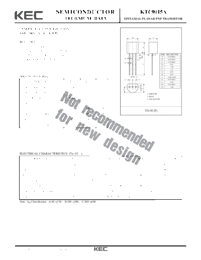 . Electronic Components Datasheets ktc9015a  . Electronic Components Datasheets Active components Transistors KEC ktc9015a.pdf