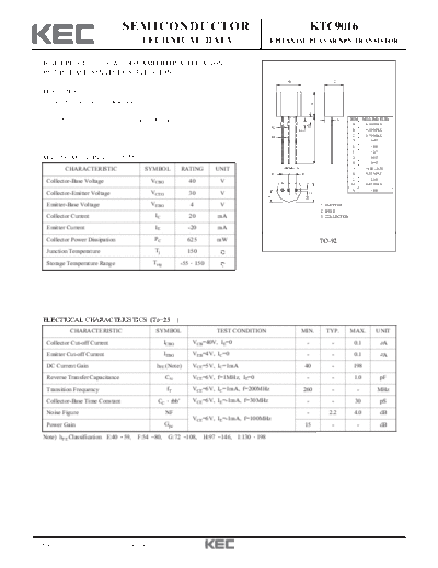 KEC ktc9016  . Electronic Components Datasheets Active components Transistors KEC ktc9016.pdf