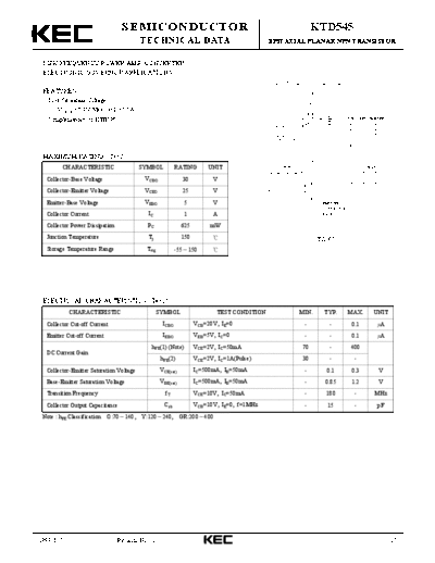 KEC ktd545  . Electronic Components Datasheets Active components Transistors KEC ktd545.pdf