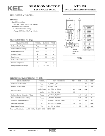 KEC ktd1028  . Electronic Components Datasheets Active components Transistors KEC ktd1028.pdf