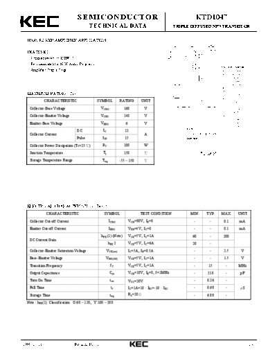KEC ktd1047  . Electronic Components Datasheets Active components Transistors KEC ktd1047.pdf