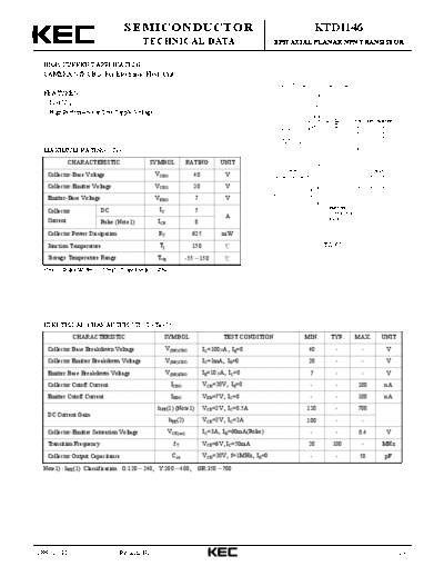 KEC ktd1146  . Electronic Components Datasheets Active components Transistors KEC ktd1146.pdf