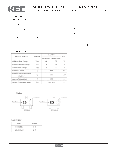 KEC ktn2222u au  . Electronic Components Datasheets Active components Transistors KEC ktn2222u_au.pdf