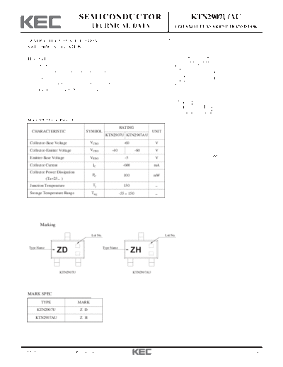 KEC ktn2907u au  . Electronic Components Datasheets Active components Transistors KEC ktn2907u_au.pdf