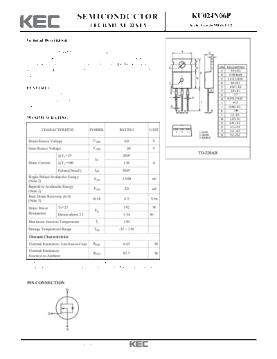 KEC ku024n06p  . Electronic Components Datasheets Active components Transistors KEC ku024n06p.pdf