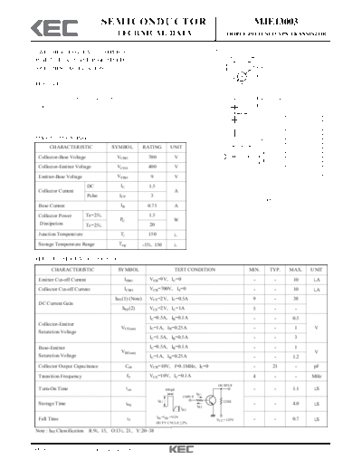 KEC mje13003  . Electronic Components Datasheets Active components Transistors KEC mje13003.pdf