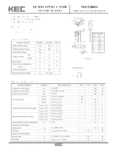 . Electronic Components Datasheets mje13004d  . Electronic Components Datasheets Active components Transistors KEC mje13004d.pdf