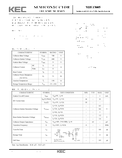 . Electronic Components Datasheets mje13005  . Electronic Components Datasheets Active components Transistors KEC mje13005.pdf