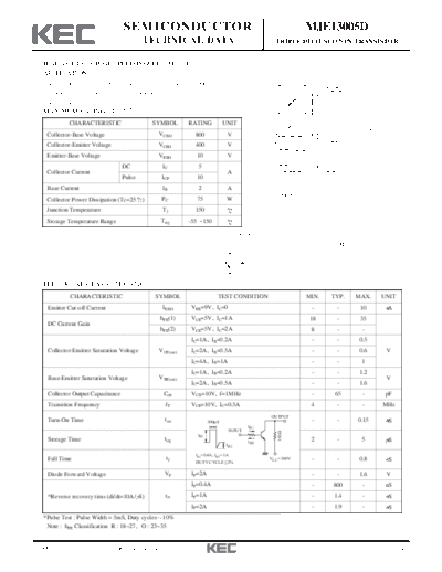 KEC mje13005d  . Electronic Components Datasheets Active components Transistors KEC mje13005d.pdf