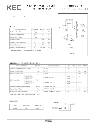 KEC mmbta13 mmbta14  . Electronic Components Datasheets Active components Transistors KEC mmbta13_mmbta14.pdf