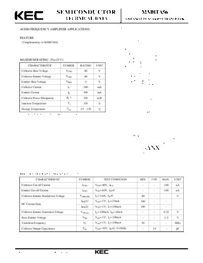 KEC mmbta56  . Electronic Components Datasheets Active components Transistors KEC mmbta56.pdf