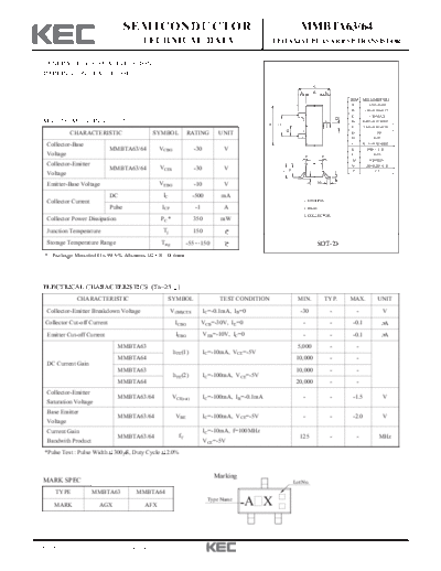 KEC mmbta63 mmbta64  . Electronic Components Datasheets Active components Transistors KEC mmbta63_mmbta64.pdf