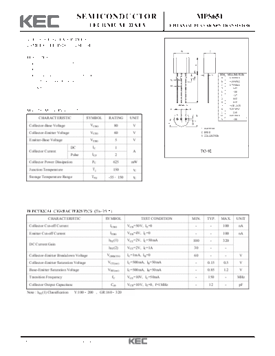 KEC mps651  . Electronic Components Datasheets Active components Transistors KEC mps651.pdf