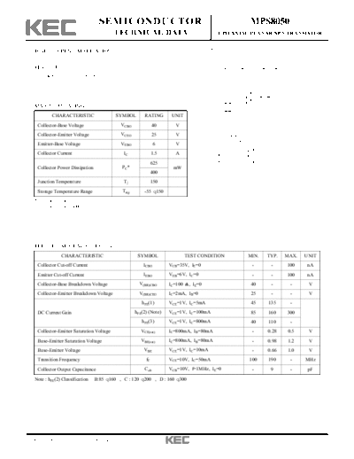 KEC mps8050  . Electronic Components Datasheets Active components Transistors KEC mps8050.pdf