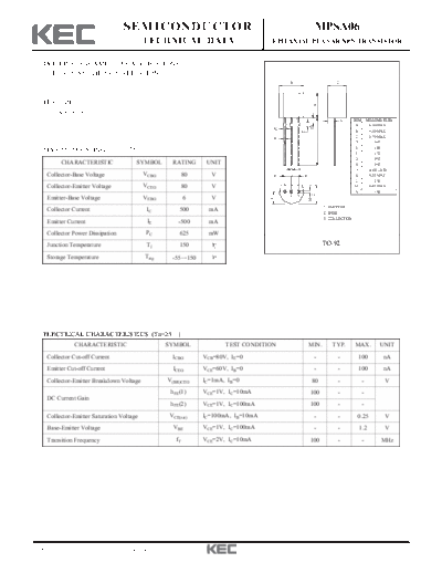 KEC mpsa06  . Electronic Components Datasheets Active components Transistors KEC mpsa06.pdf