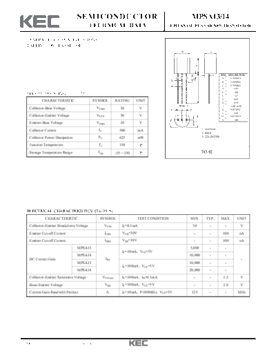 KEC mpsa13 mpsa14  . Electronic Components Datasheets Active components Transistors KEC mpsa13_mpsa14.pdf