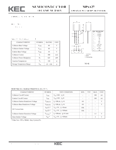 KEC mpsa27  . Electronic Components Datasheets Active components Transistors KEC mpsa27.pdf