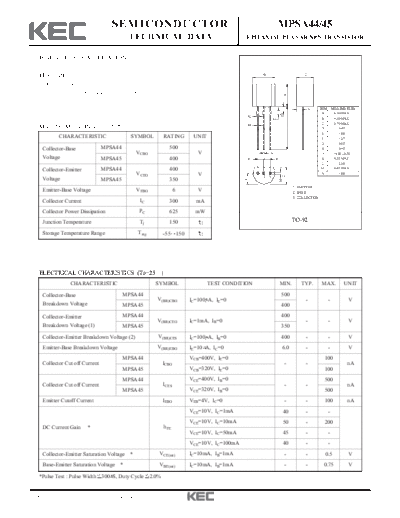 KEC mpsa44 mpsa45  . Electronic Components Datasheets Active components Transistors KEC mpsa44_mpsa45.pdf