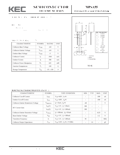 KEC mpsa55  . Electronic Components Datasheets Active components Transistors KEC mpsa55.pdf