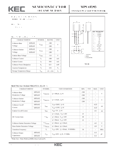 KEC mpsa92 mpsa93  . Electronic Components Datasheets Active components Transistors KEC mpsa92_mpsa93.pdf