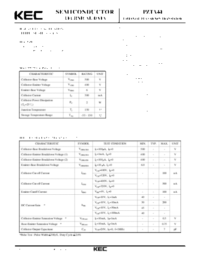 KEC pzta44  . Electronic Components Datasheets Active components Transistors KEC pzta44.pdf