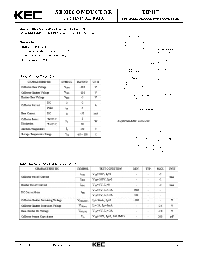 KEC tip117  . Electronic Components Datasheets Active components Transistors KEC tip117.pdf